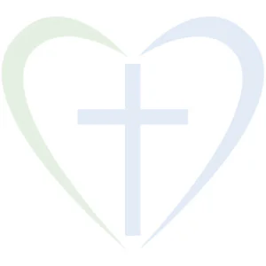 A cross in the middle of a heart.