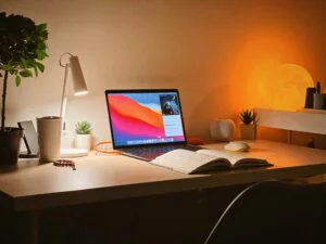 open book at computer