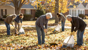 community helping seniors in the yard